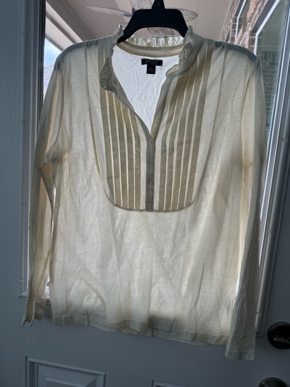 American Living Cream Pintuck Bib Blouse